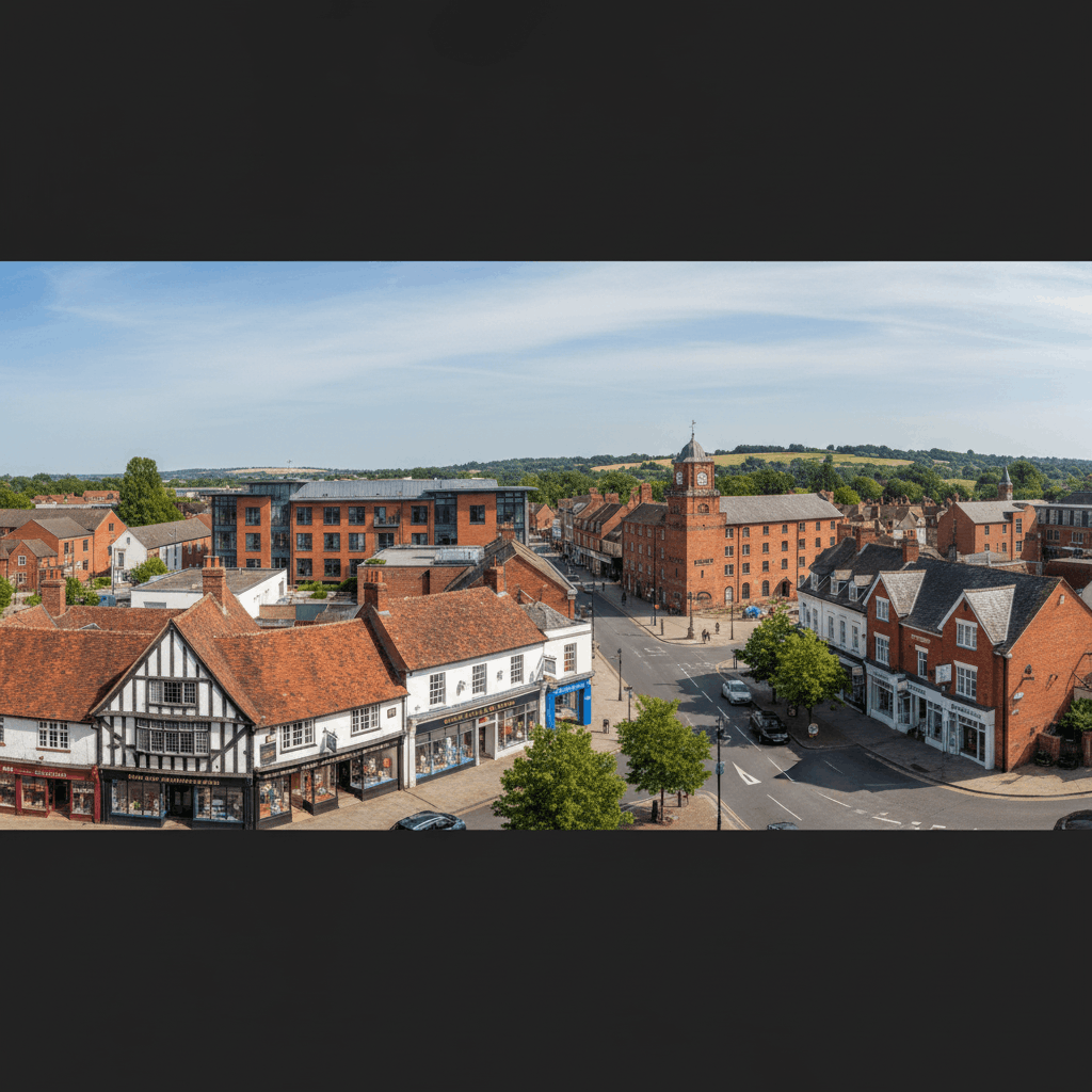 Great Dunmow town centre commercial area served by Anglian PHE commercial hot water services