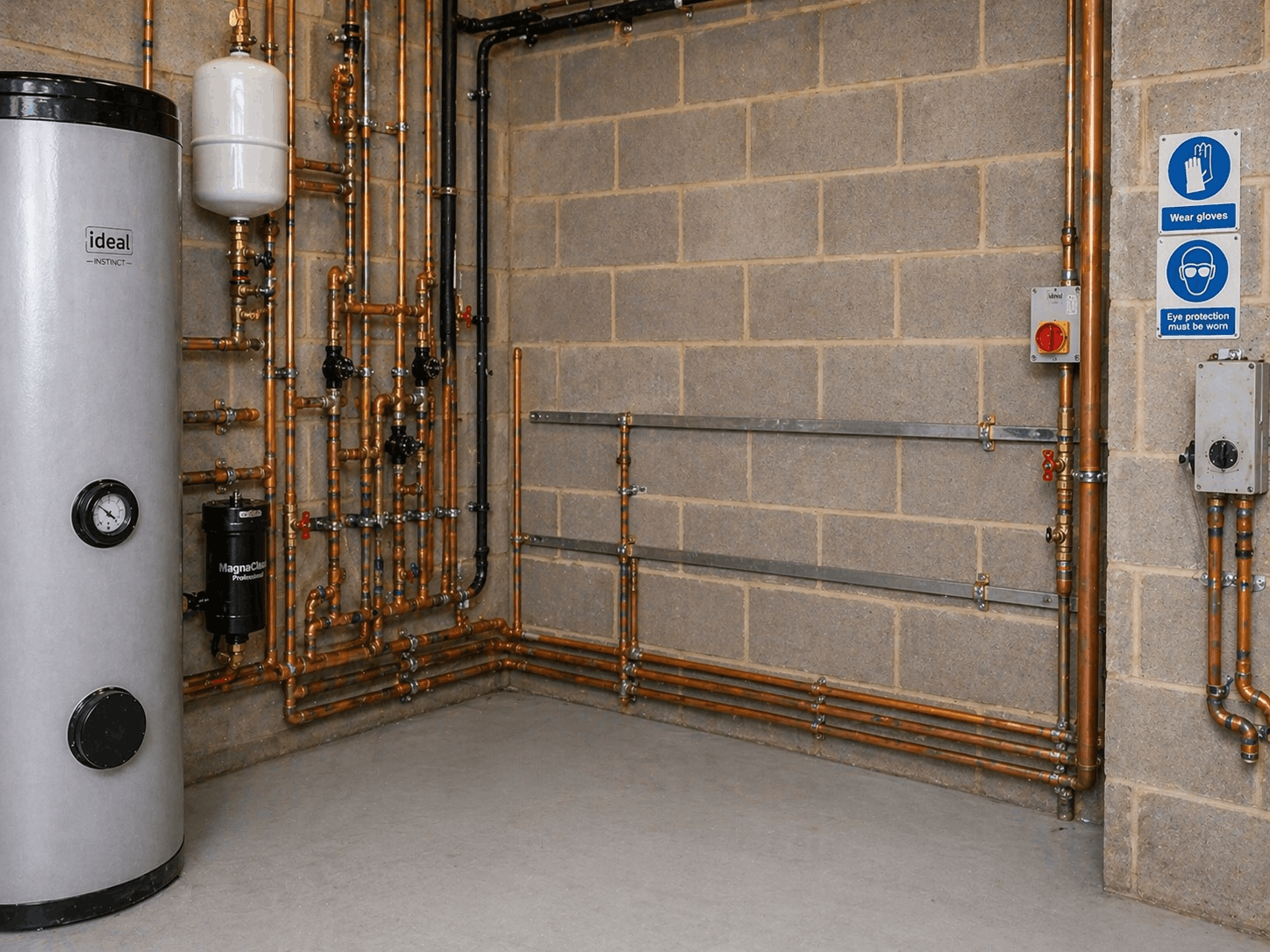 Commercial boiler room preparation showing layout planning for new heating system in Halstead premises