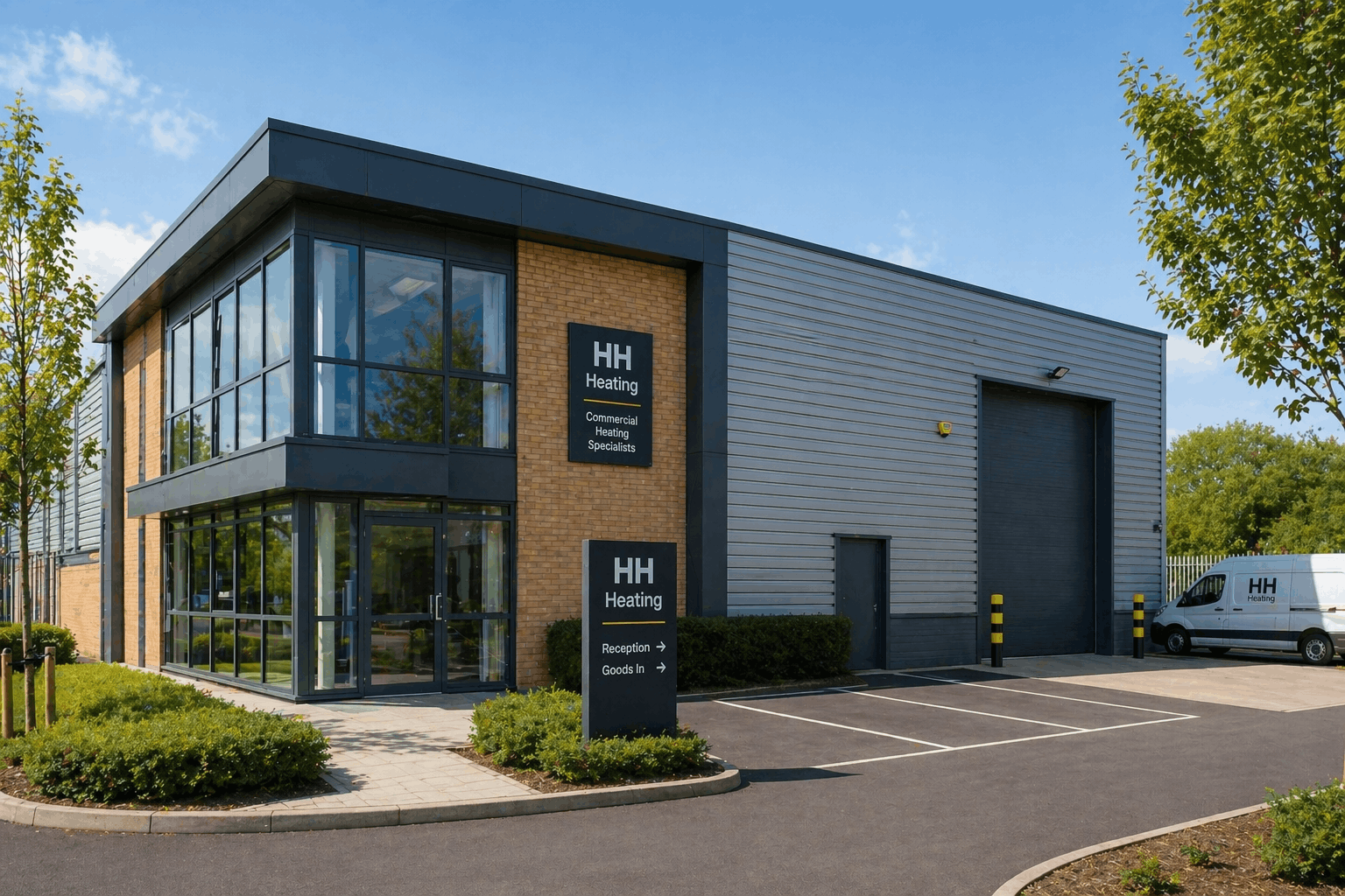 Halstead commercial property exterior showing boiler installation location