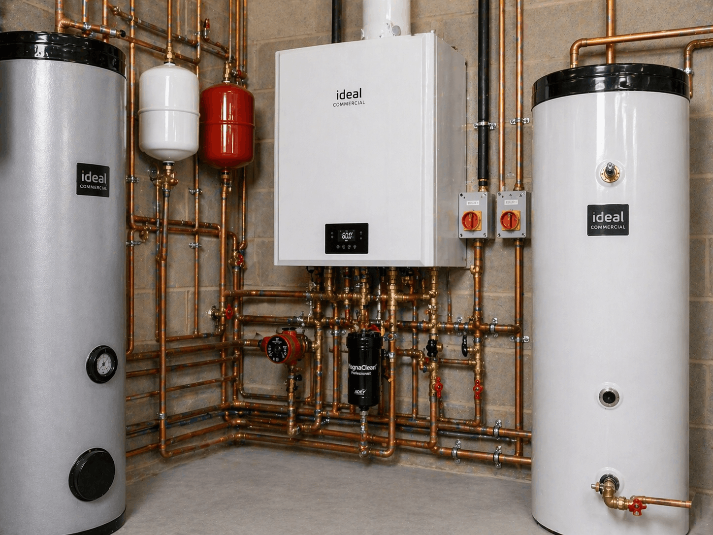 Newly installed commercial boiler replacement system commissioned and operational in Halstead