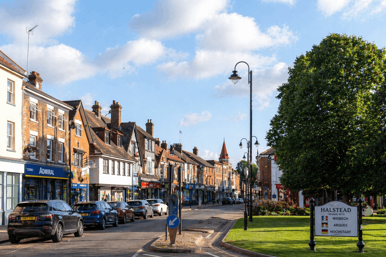 Halstead town centre commercial area overview showing businesses served by Anglian PHE Ltd