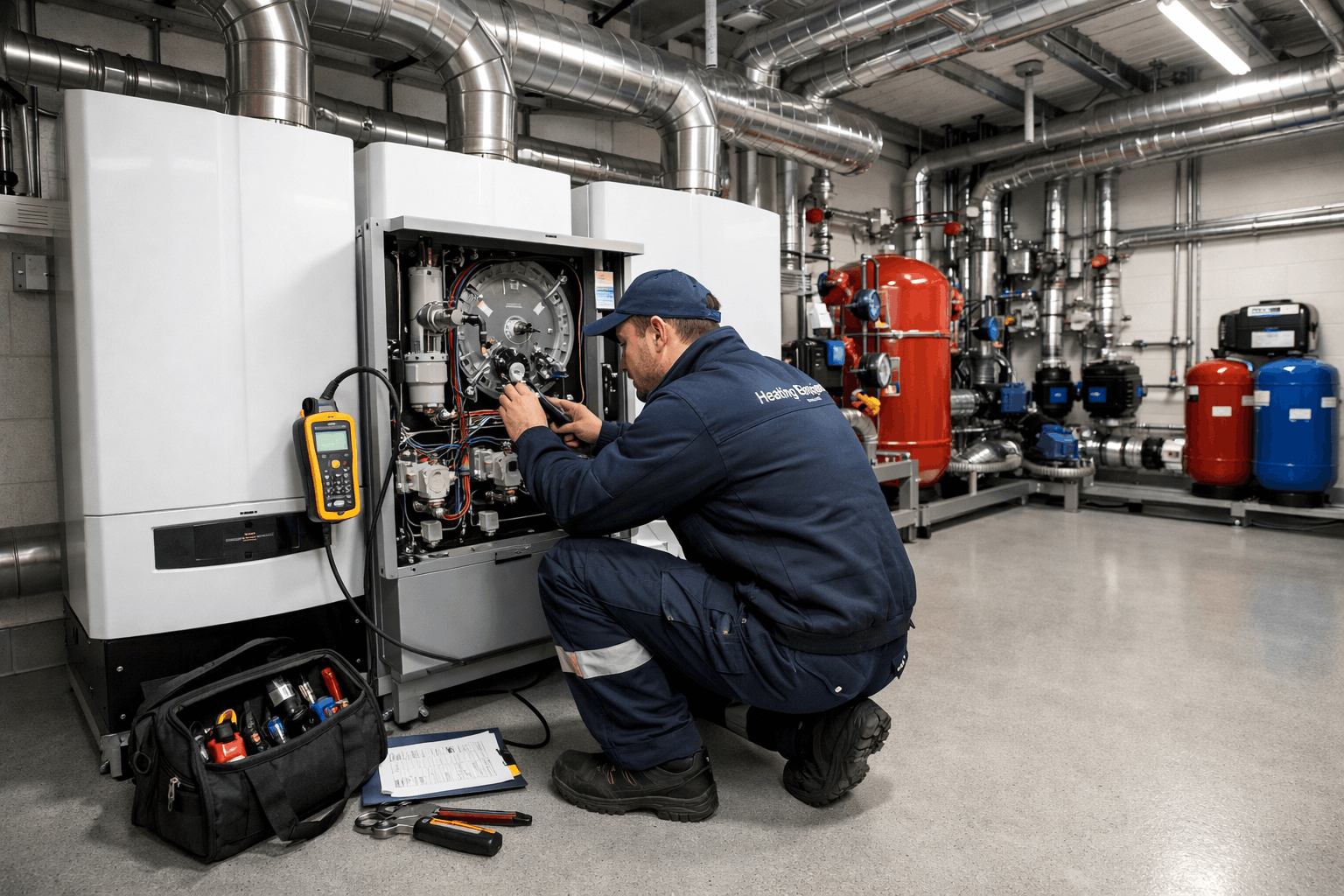 Industrial heating system installation in Haverhill manufacturing facility with commercial boiler equipment