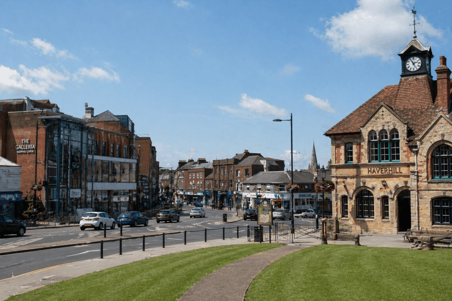 Haverhill town centre commercial district overview showing businesses served