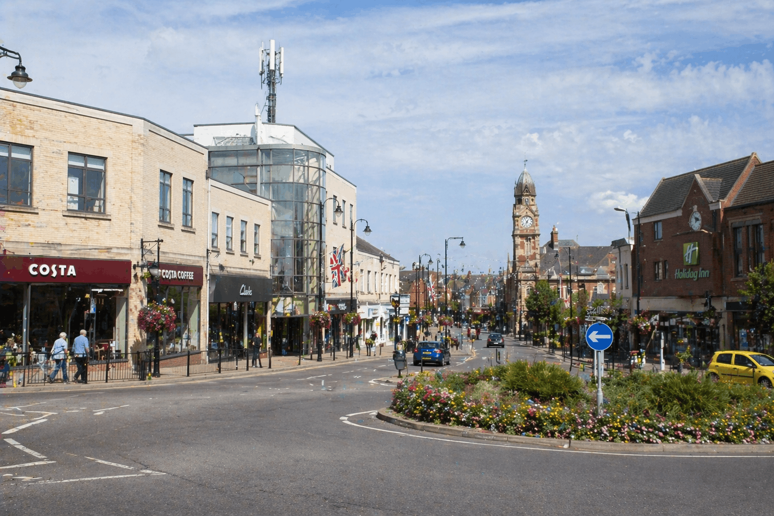 Haverhill town centre commercial district with businesses requiring heating services