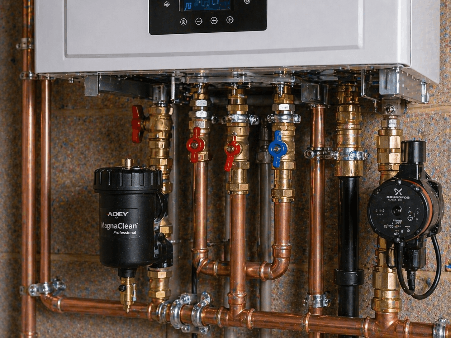Detailed heating system connection work during commercial boiler replacement at Great Dunmow commercial premises