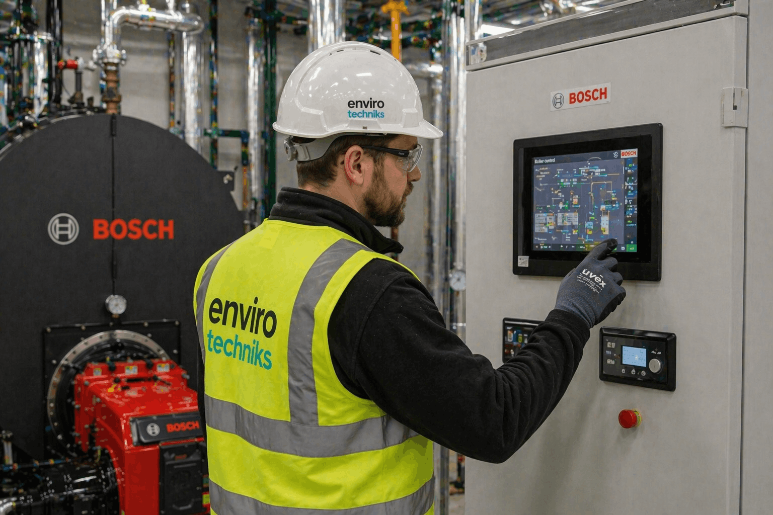 Advanced heating control panel configuration during commercial boiler installation in Haverhill