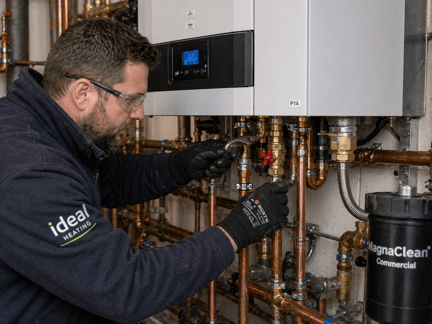 Precision heating pipe adjustment during commercial boiler installation project in Saffron Walden Essex