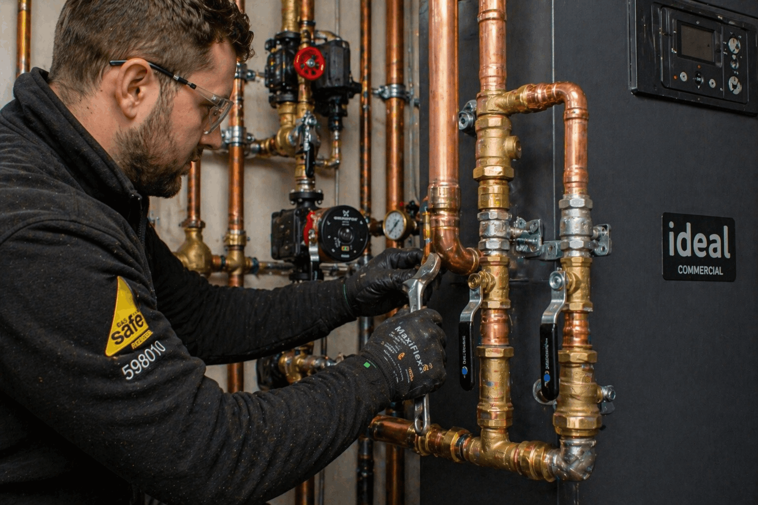 Detailed heating system pipework upgrade during commercial boiler replacement project in Bury St Edmunds