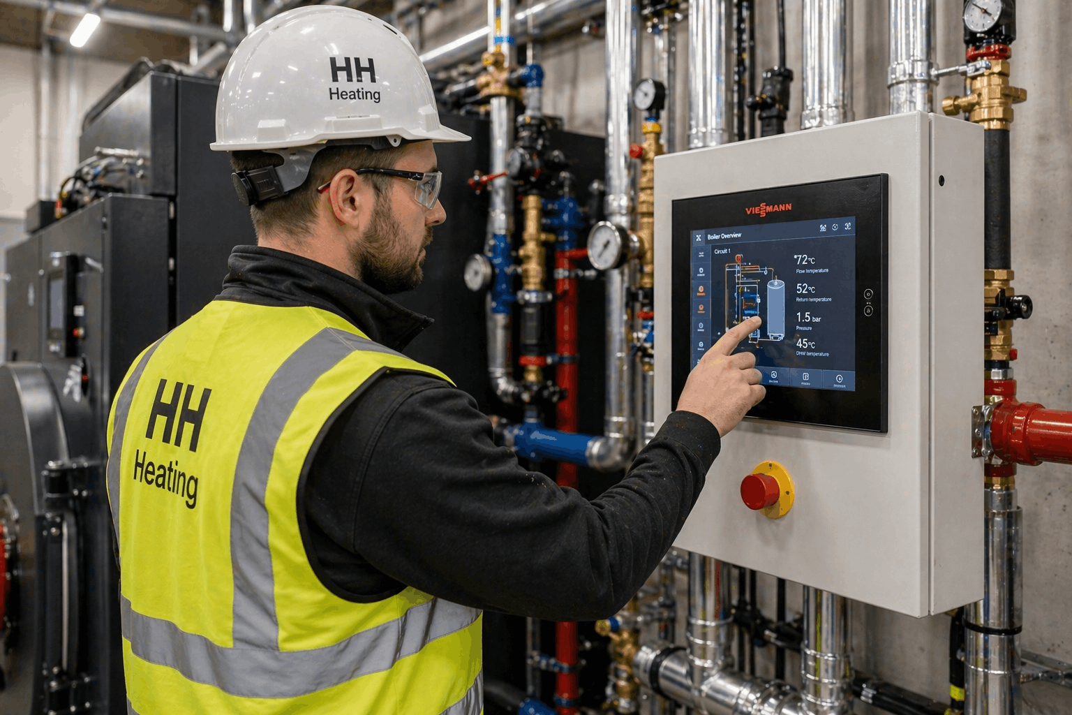 Advanced heating system controls and thermostat setup for Halstead commercial installation