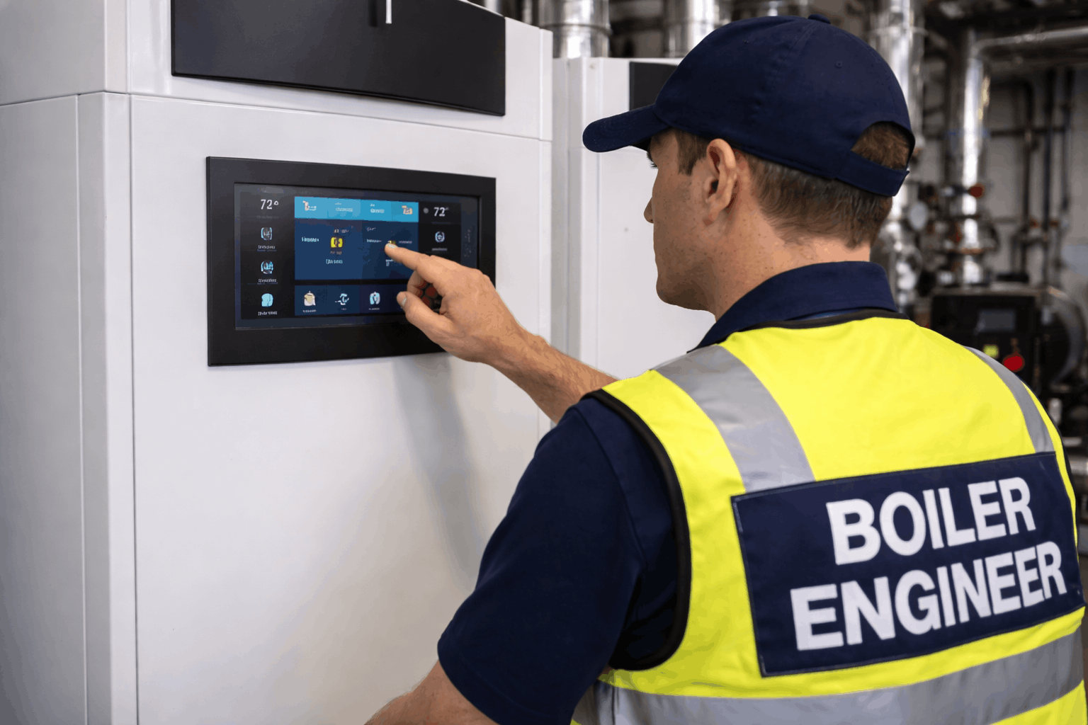 Modern digital heating system control panel for commercial boiler in Newmarket property