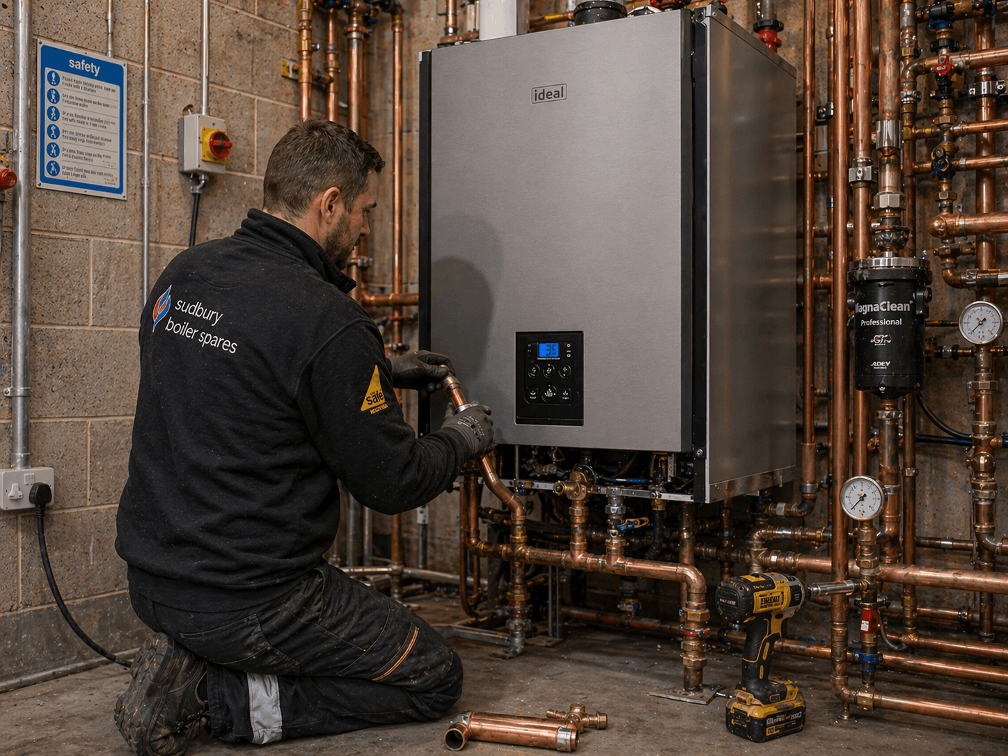 Professional heating system replacement installation underway in Haverhill commercial building