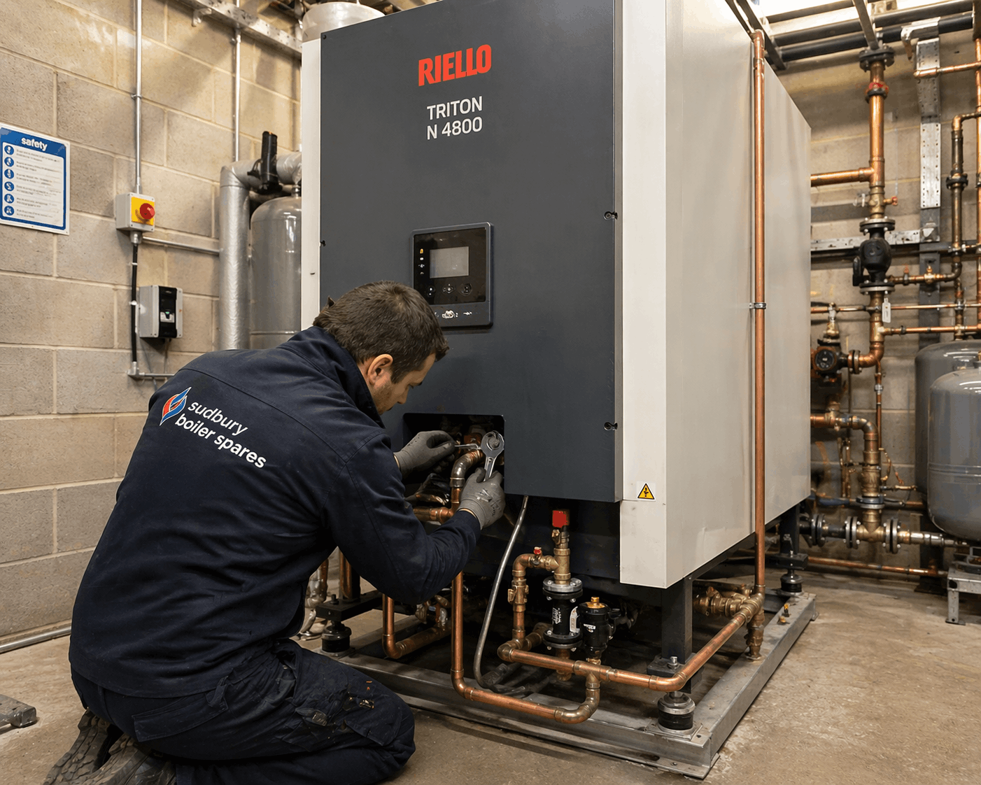 Commercial heating system replacement installation in progress at Sudbury business premises