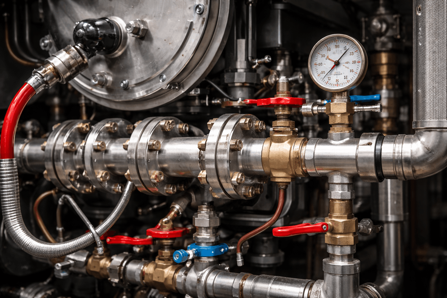 High-pressure commercial heating pipework layout in Cambridge industrial facility boiler room