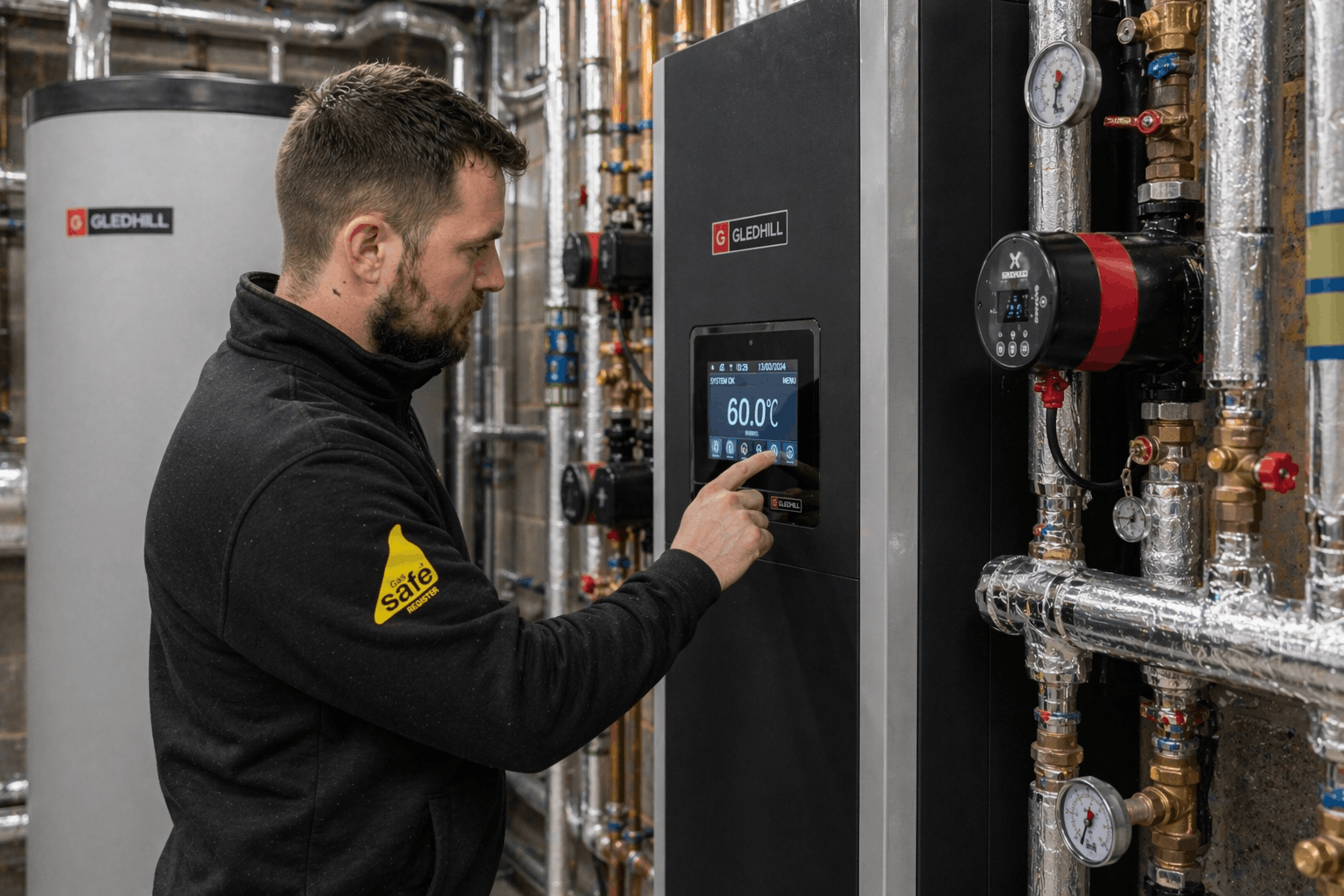 Precision control adjustment on commercial hot water system by qualified engineer in Bury St Edmunds