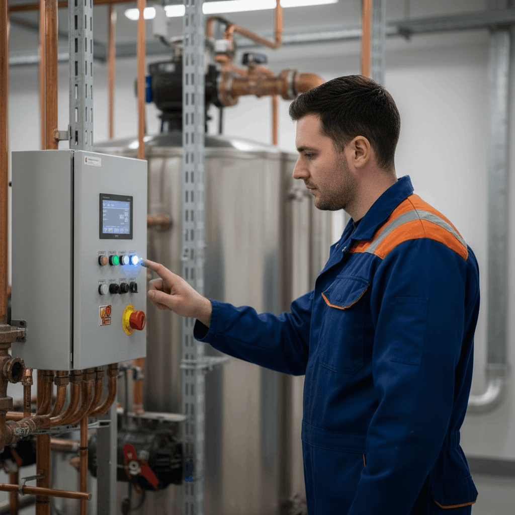 Advanced hot water system control interface and monitoring panel in Halstead installation