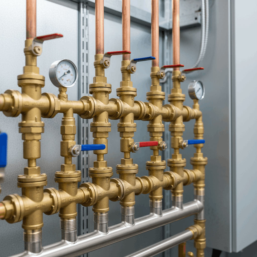 Detailed commercial hot water pipework installation in Great Dunmow showing professional craftsmanship