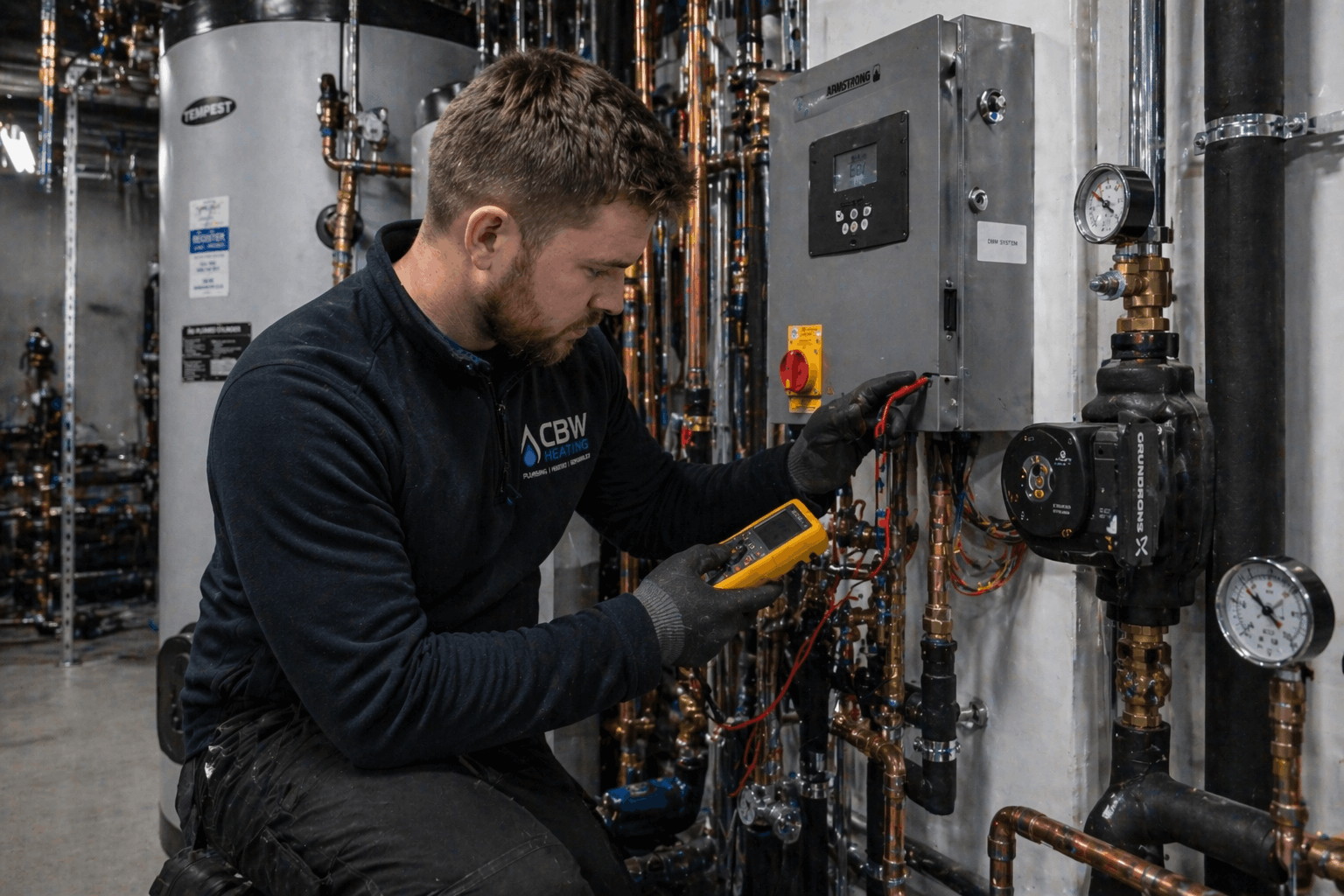 Hot water system diagnostics using professional equipment at Colchester commercial premises
