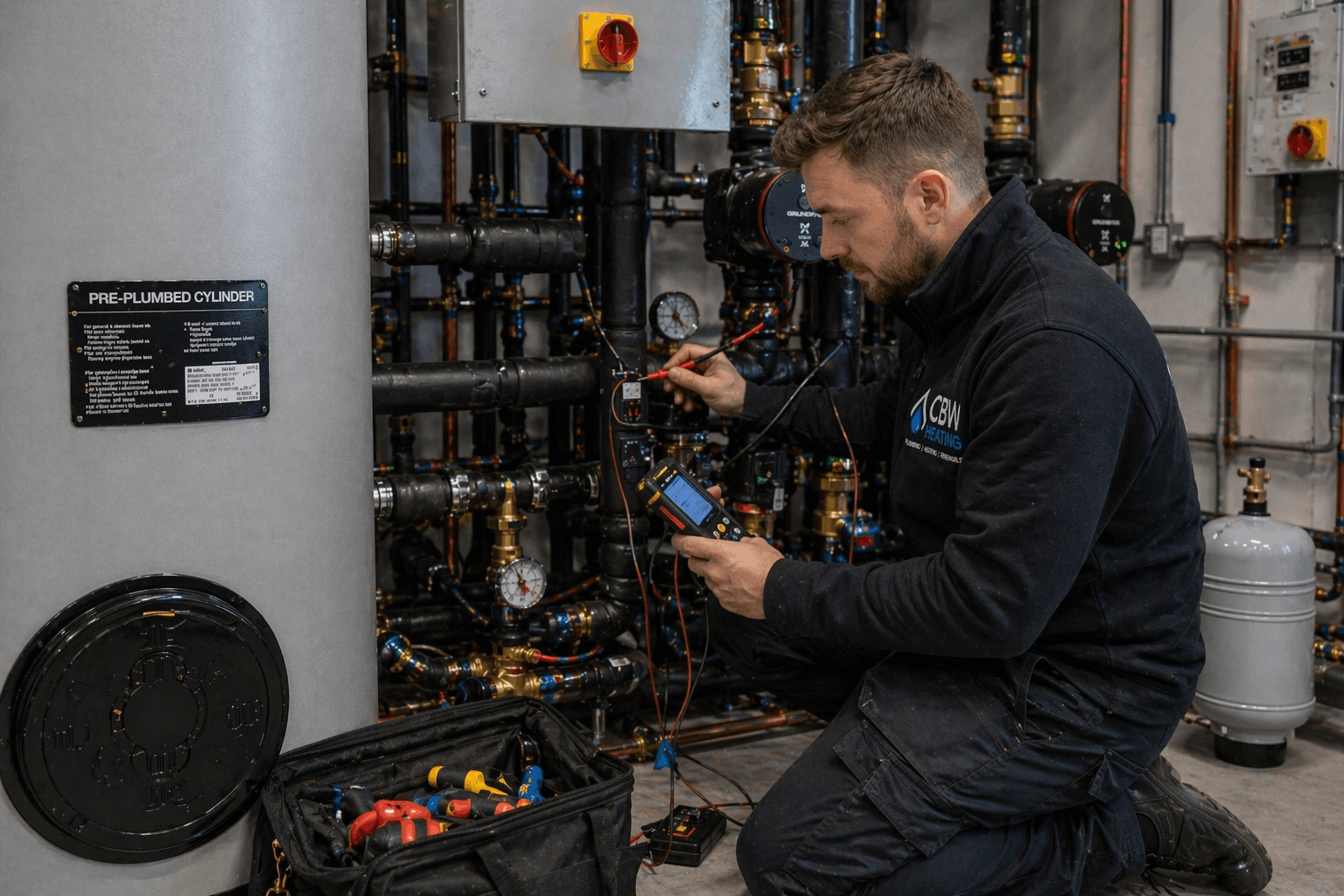 Thermal imaging and fault detection equipment identifying commercial hot water system issues in Braintree