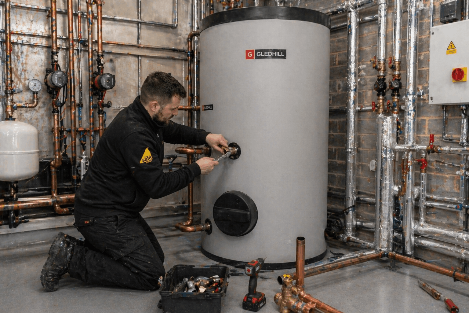 Industrial-grade hot water cylinder installation for commercial client in Bury St Edmunds