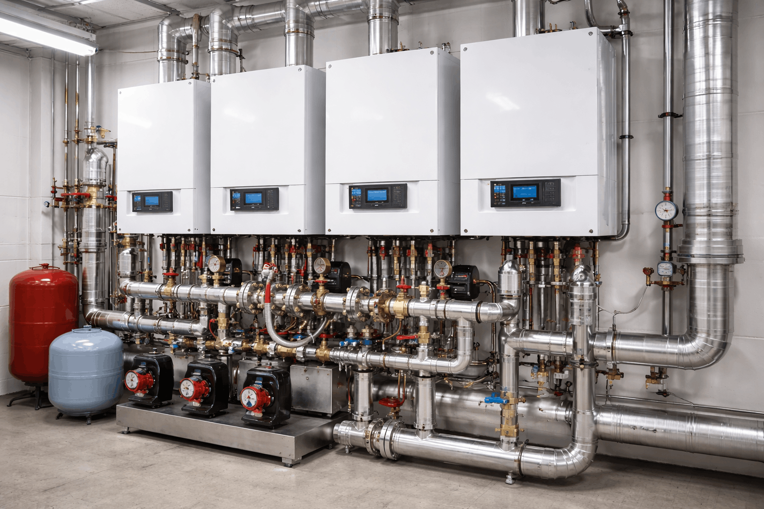 Modern condensing commercial boiler installation completed by Gas Safe engineers in Cambridge business premises