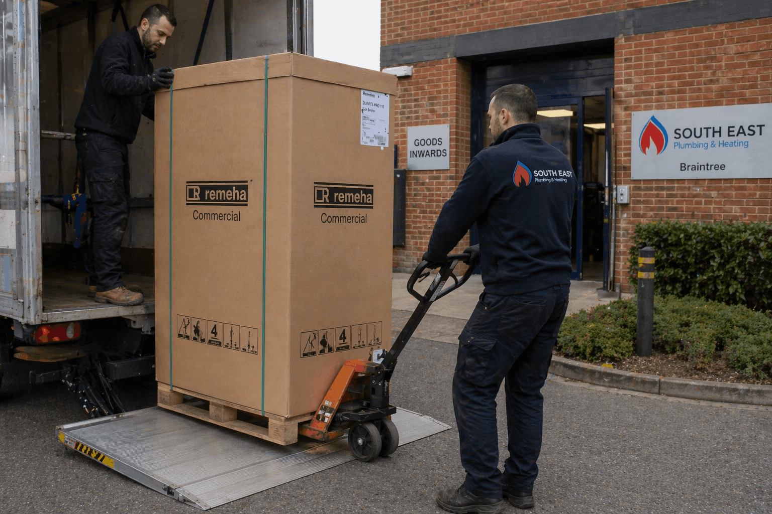 New commercial boiler equipment delivery to Braintree business premises for replacement installation
