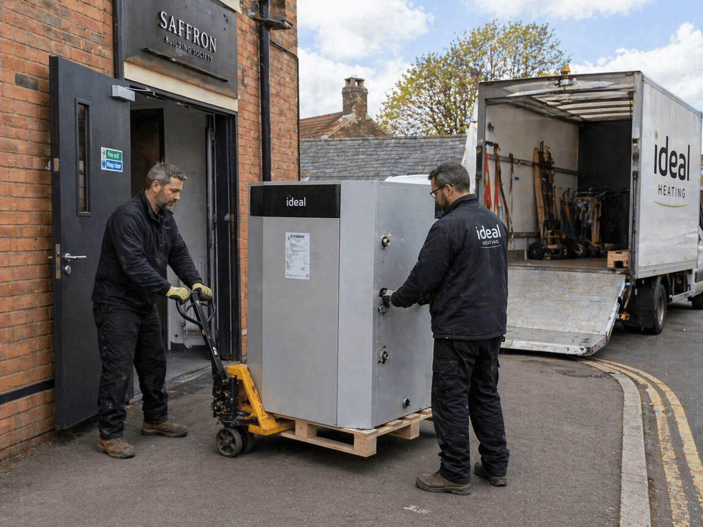 Delivery of new commercial boiler equipment to business premises in Saffron Walden town centre