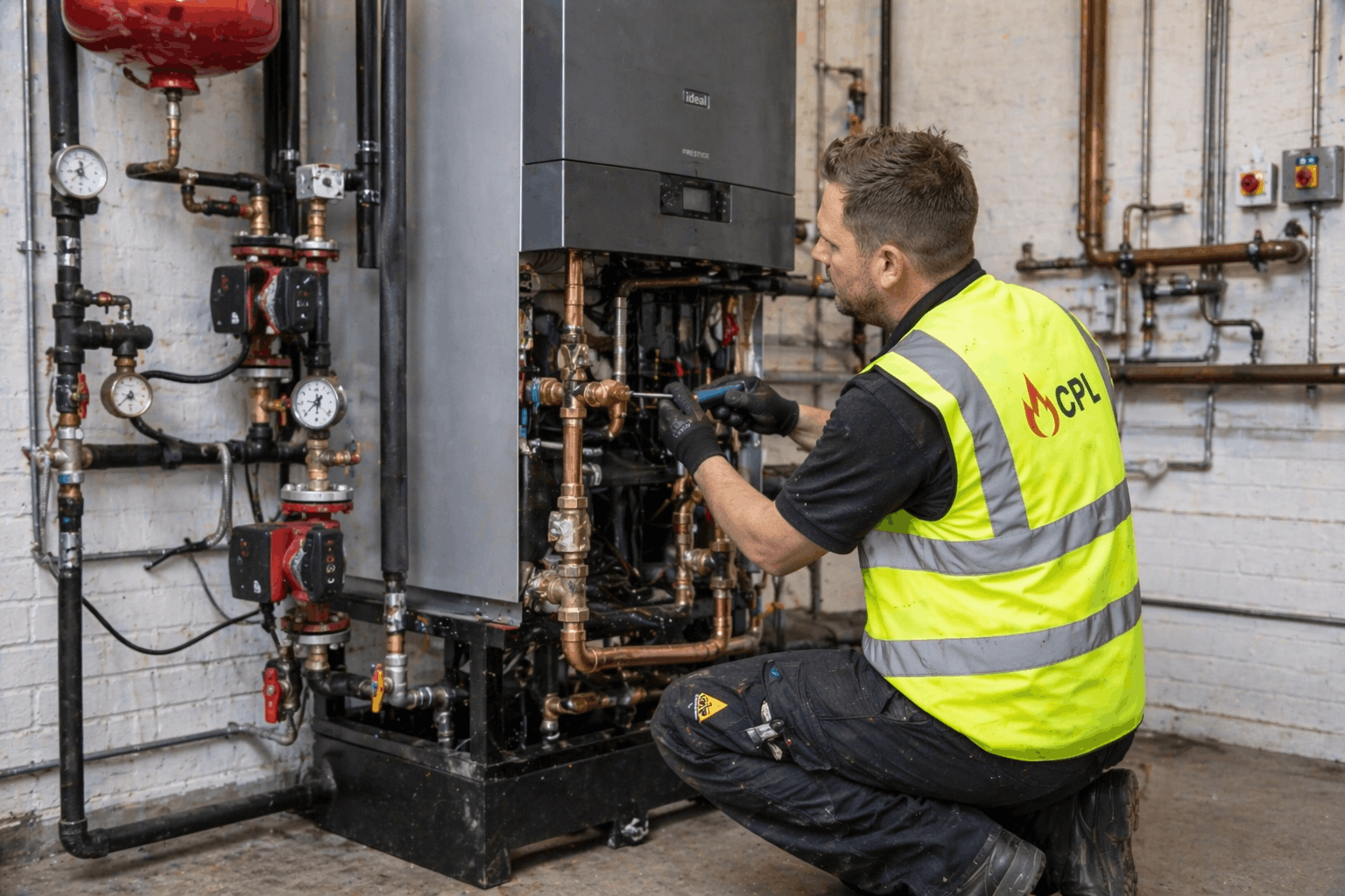 New commercial heating system installation completed in Colchester showing modern efficient boiler