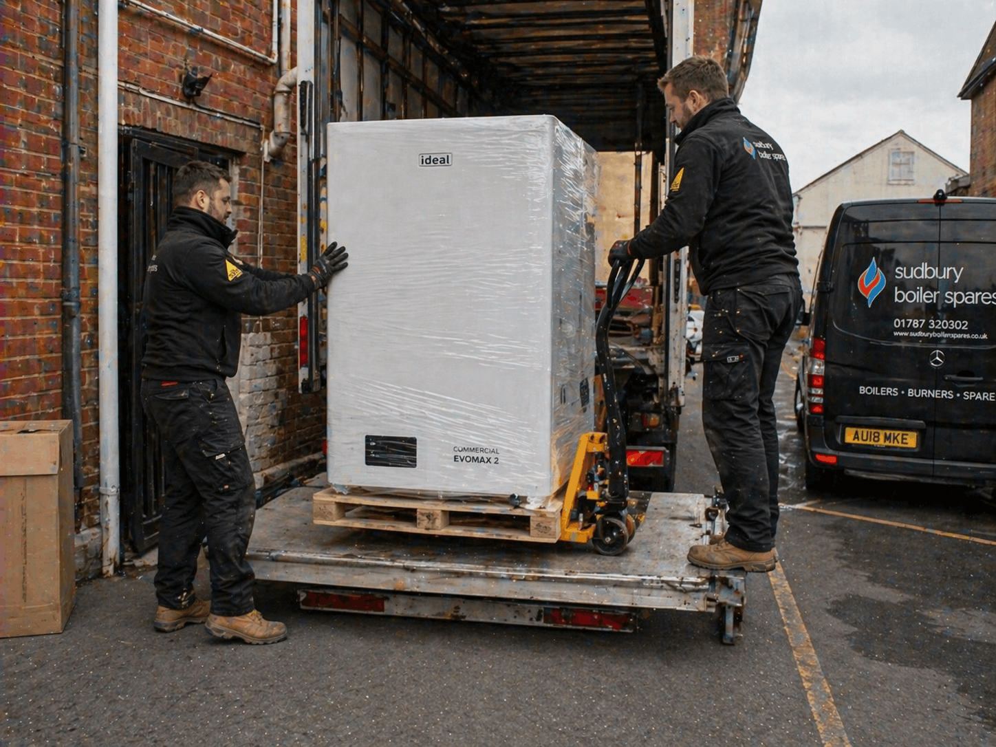 New commercial heating unit being delivered to Newmarket business premises for professional boiler replacement service