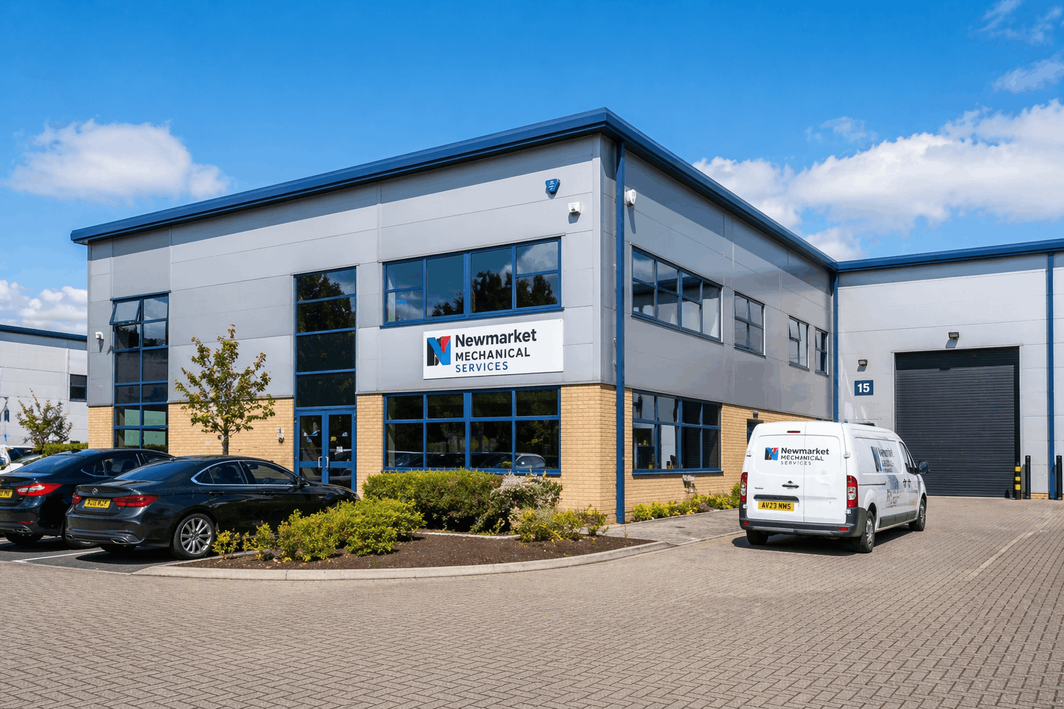 Commercial boiler installation site at Newmarket business premises showing location context