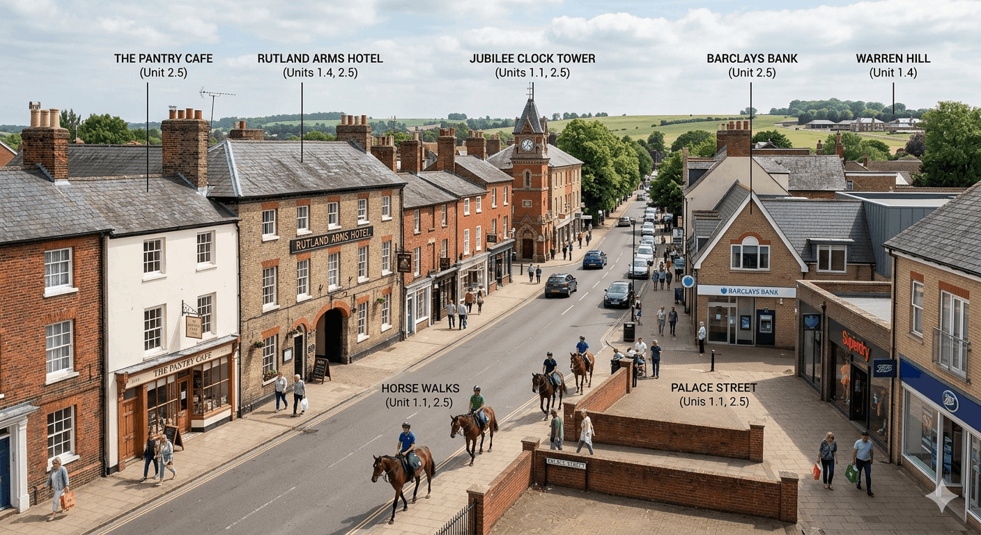 Newmarket town centre commercial district served by Anglian PHE