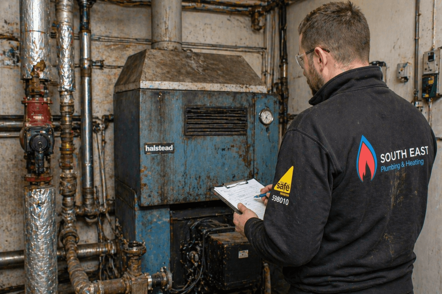 Outdated commercial boiler condition requiring urgent replacement in Cambridge business