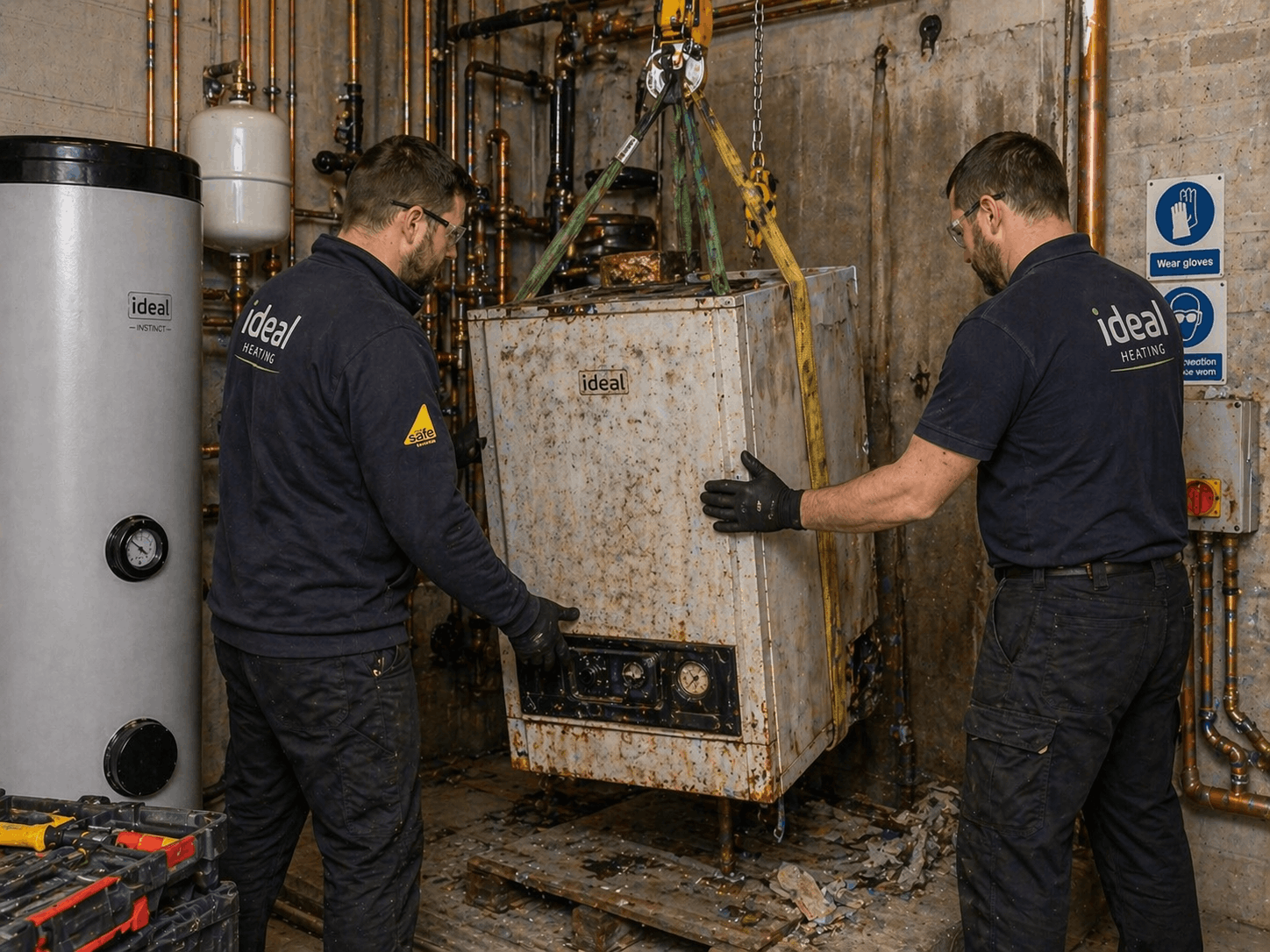 Removal of outdated commercial boiler being replaced with modern efficient system in Halstead