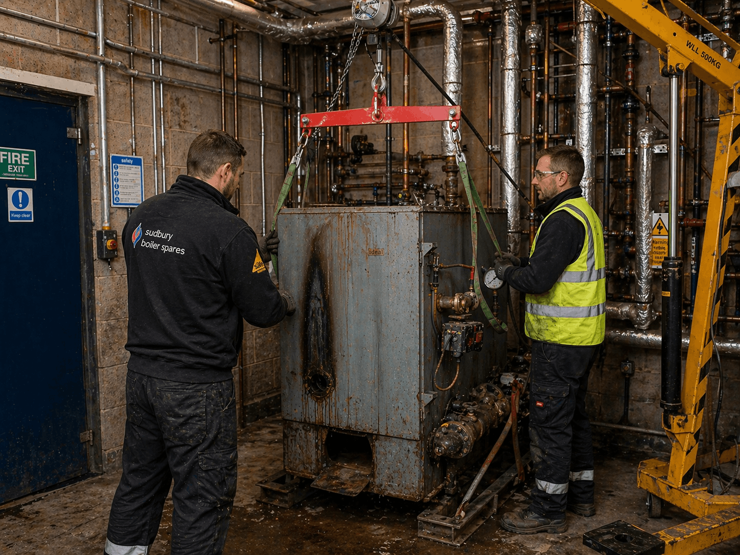 Outdated commercial boiler removal during replacement project in Haverhill