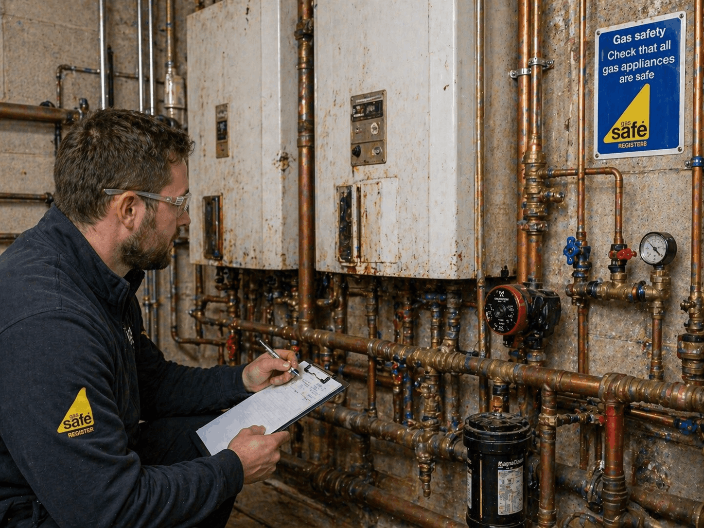 Thorough inspection of outdated commercial heating system before replacement in Great Dunmow business property