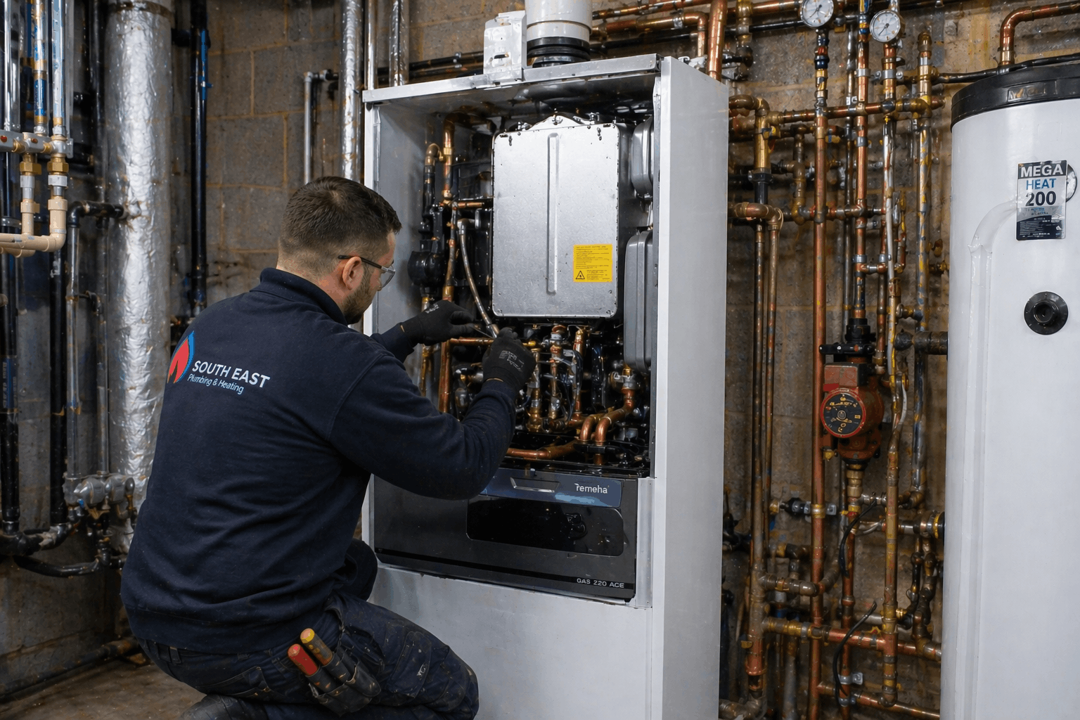 Professional installation of replacement commercial heating system by certified engineers in Braintree
