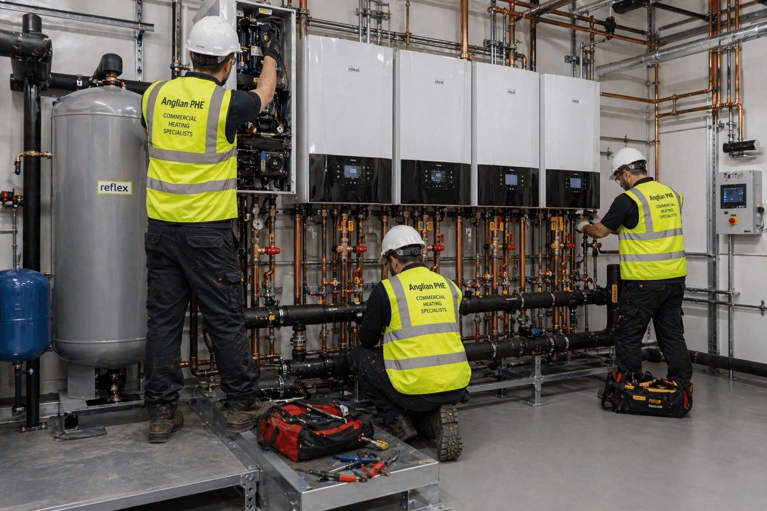 Completed commercial boiler installation in Saffron Walden business premises showing modern heating system