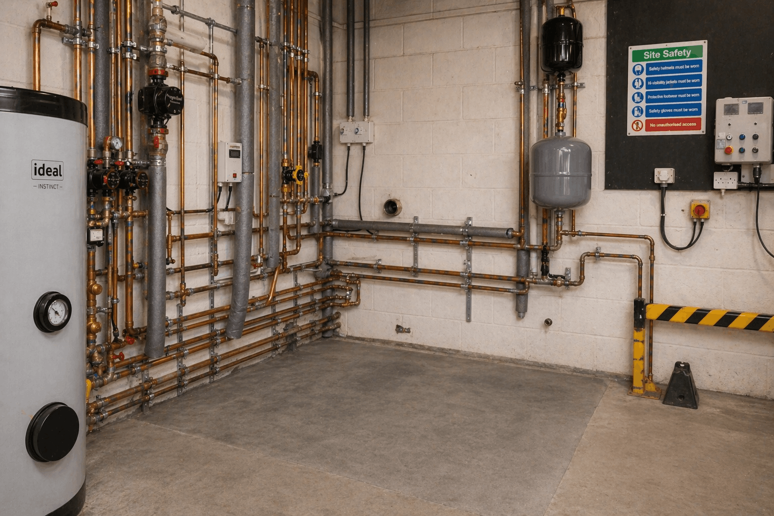 Commercial boiler room preparation and site setup before system replacement in Saffron Walden