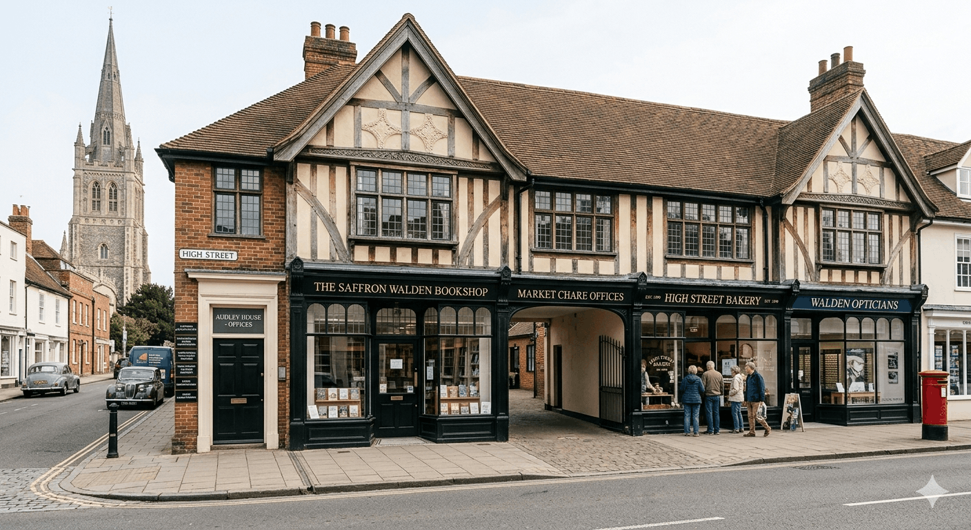 Saffron Walden commercial building exterior showing typical business property requiring hot water services