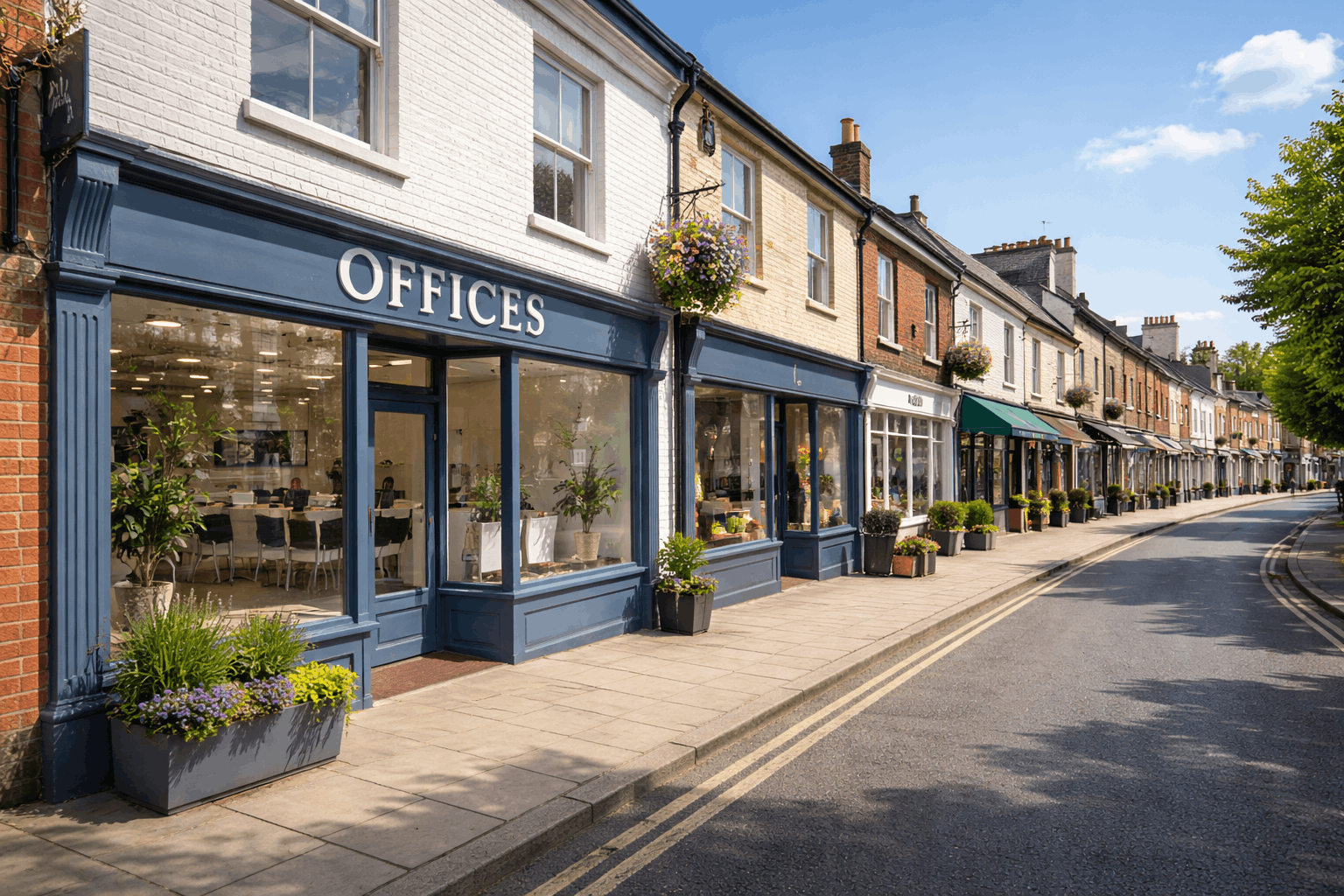Historic commercial buildings in Saffron Walden town centre requiring specialist heating system maintenance and repair