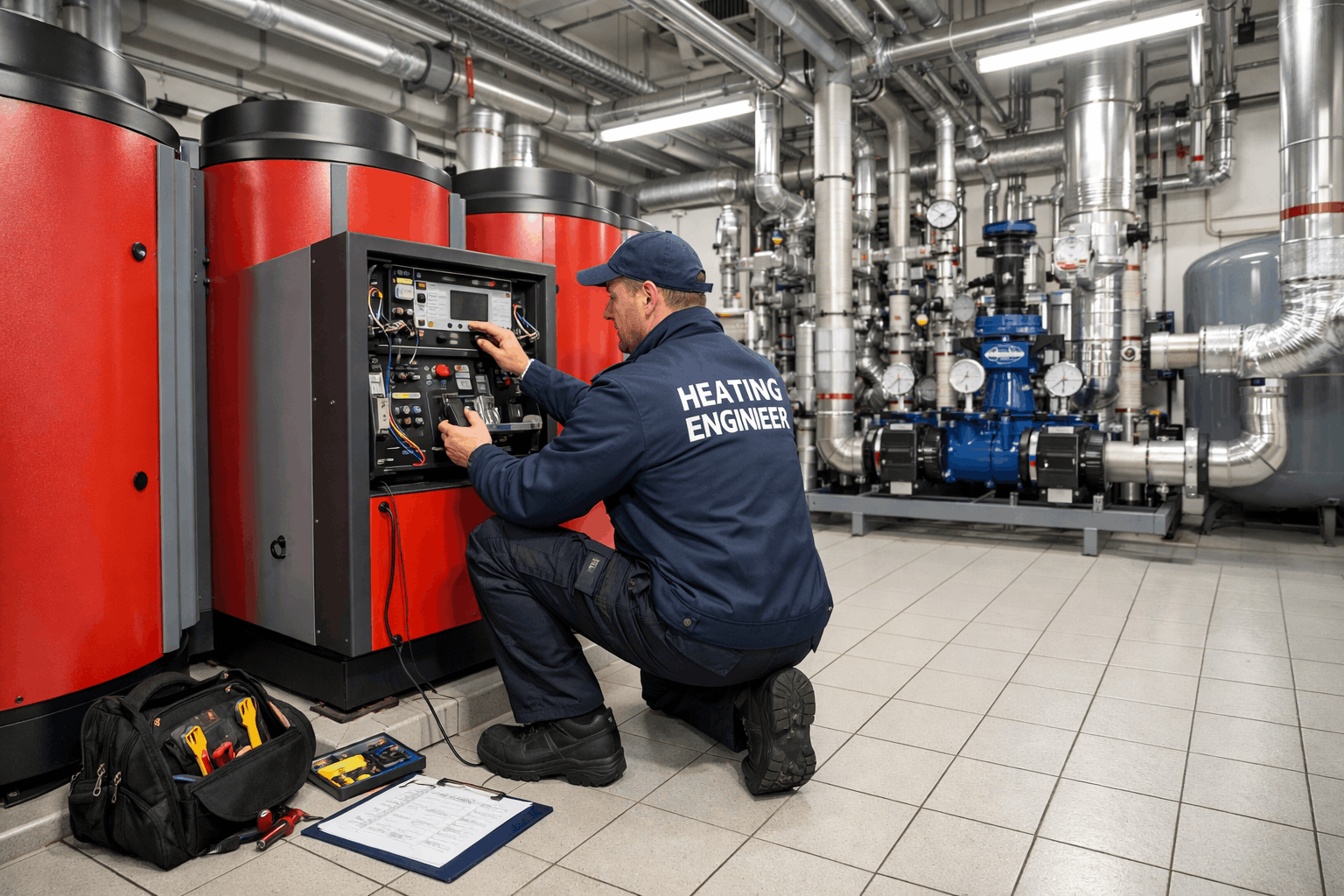 Commercial heating service vehicle and engineer providing rapid response to business premises in Saffron Walden