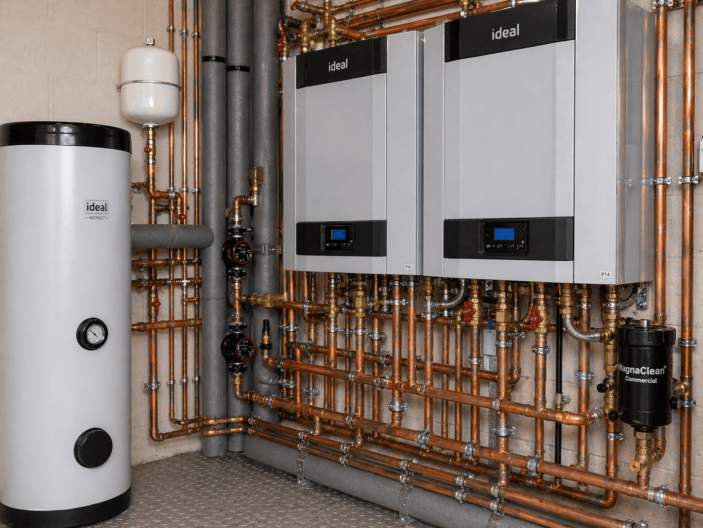 Newly installed commercial boiler replacement system fully commissioned and operational in Saffron Walden