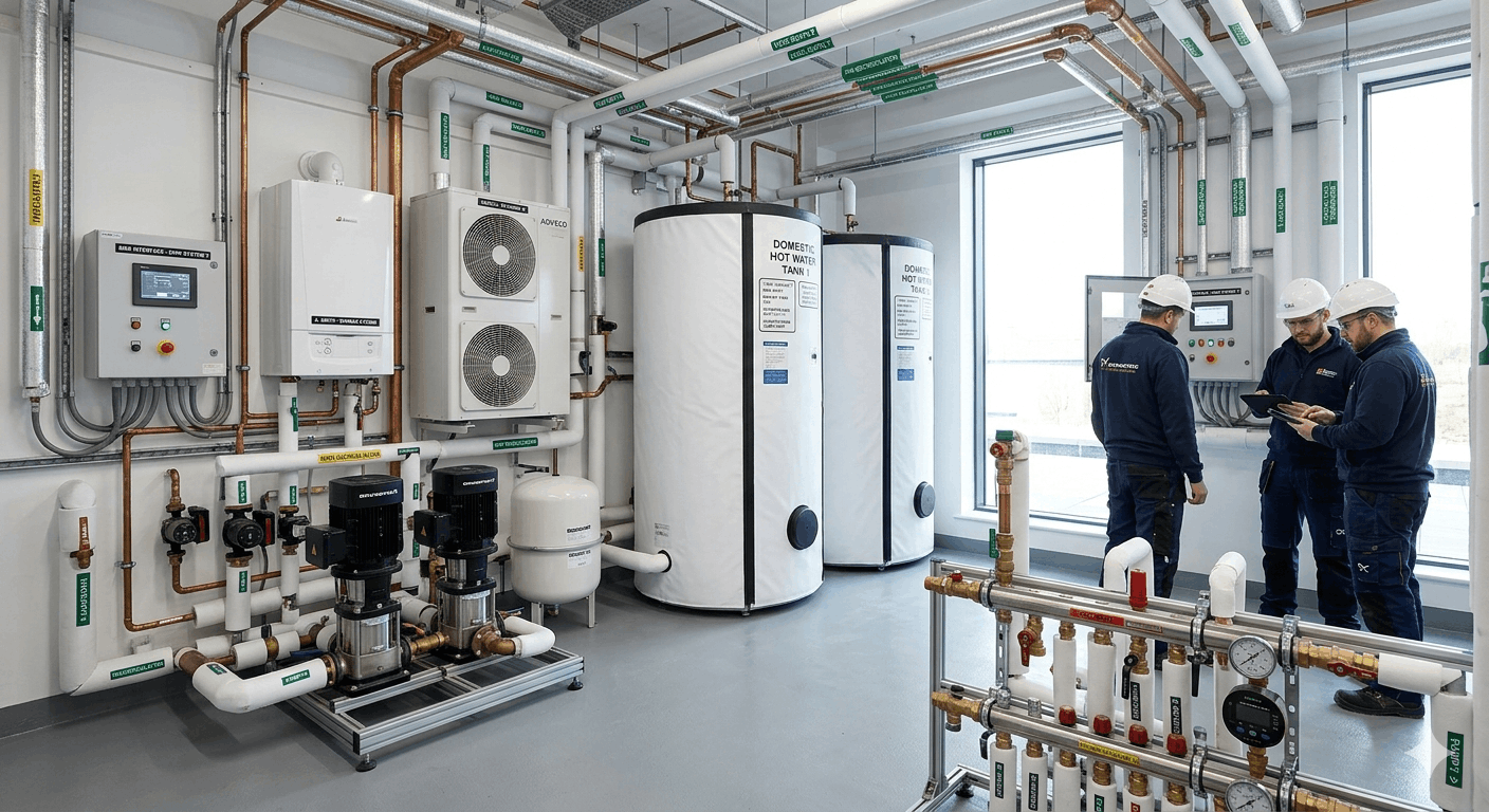 Newly installed commercial hot water system with full certification in Saffron Walden business premises