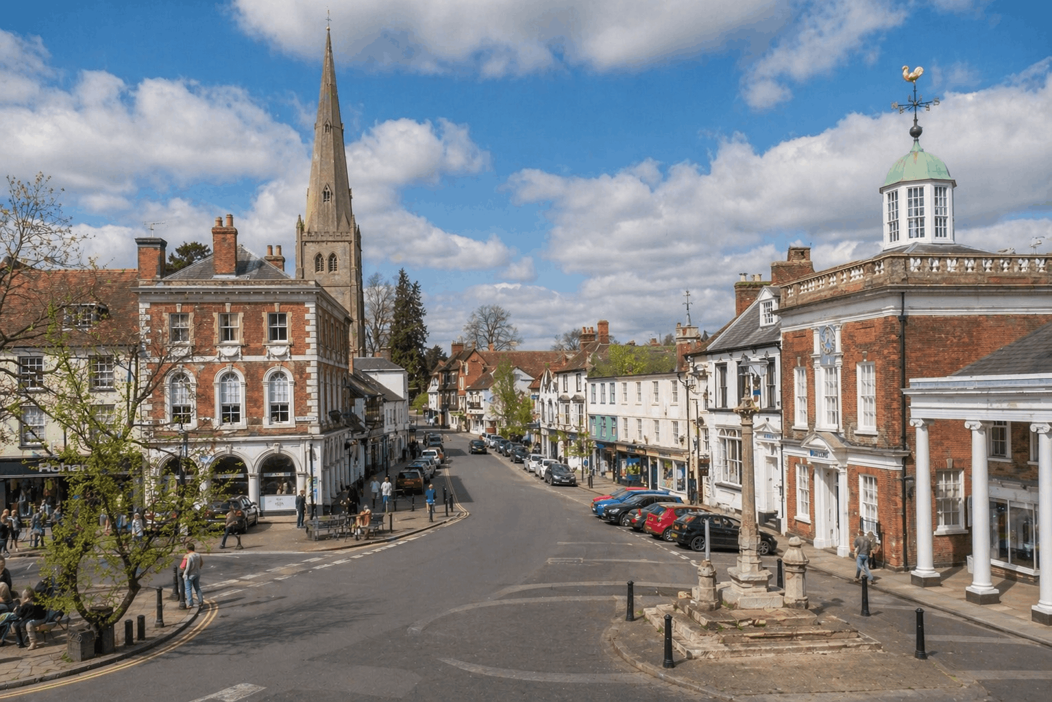 Saffron Walden town commercial district overview showing diverse business properties served by Anglian PHE