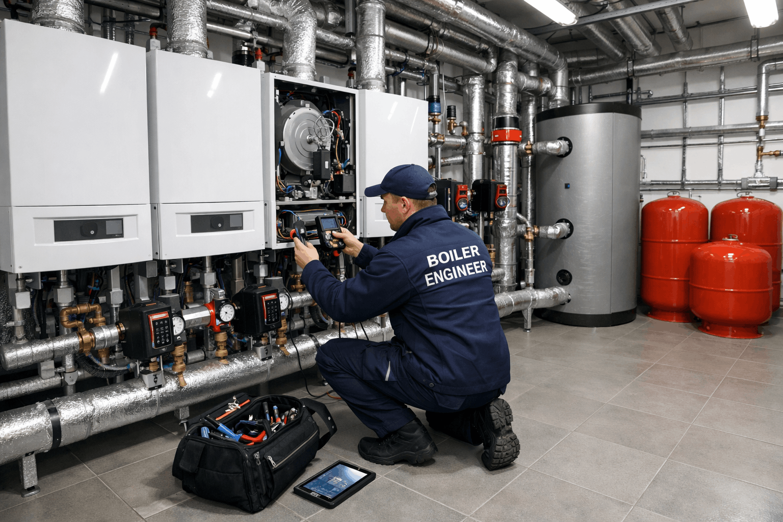 Emergency commercial heating repair and boiler fault diagnosis being conducted at Sudbury commercial property