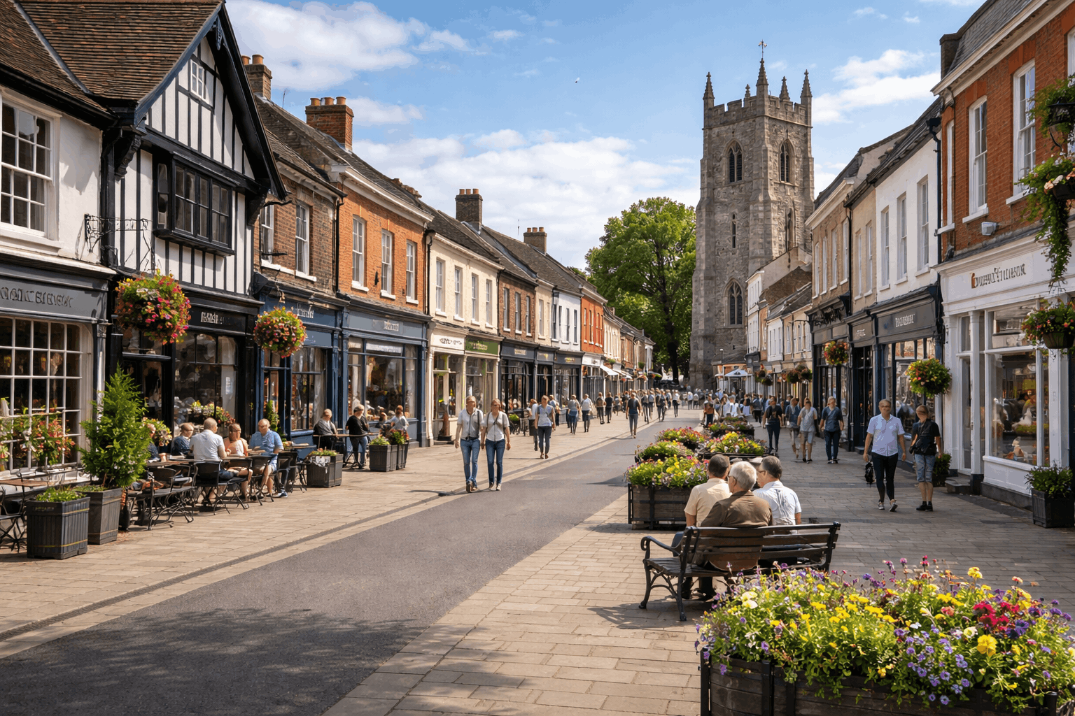 Historic Sudbury town centre showing commercial properties requiring specialist heating and boiler repair services