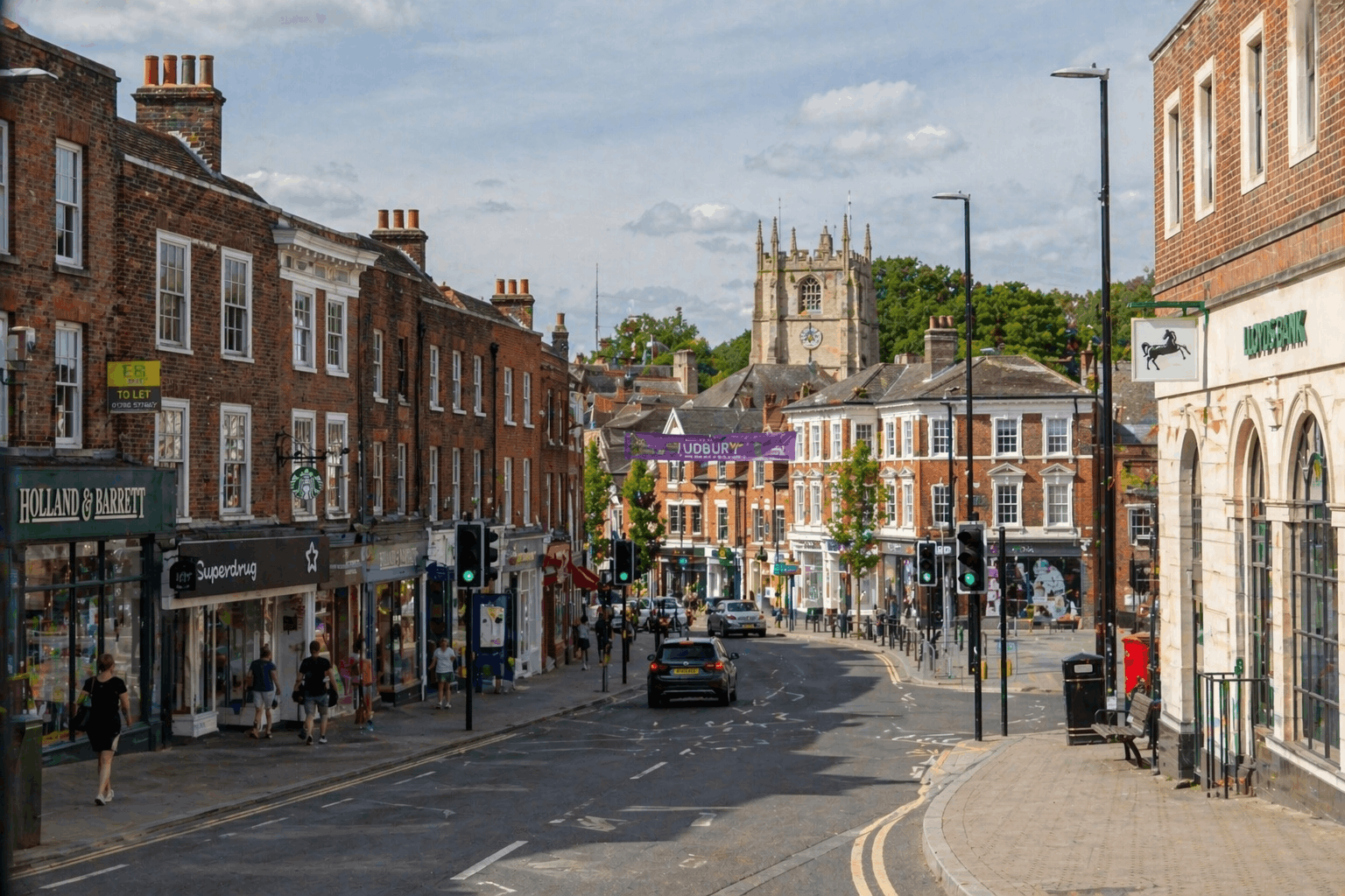 Sudbury commercial area and business district where Anglian PHE Ltd provides commercial boiler installation services