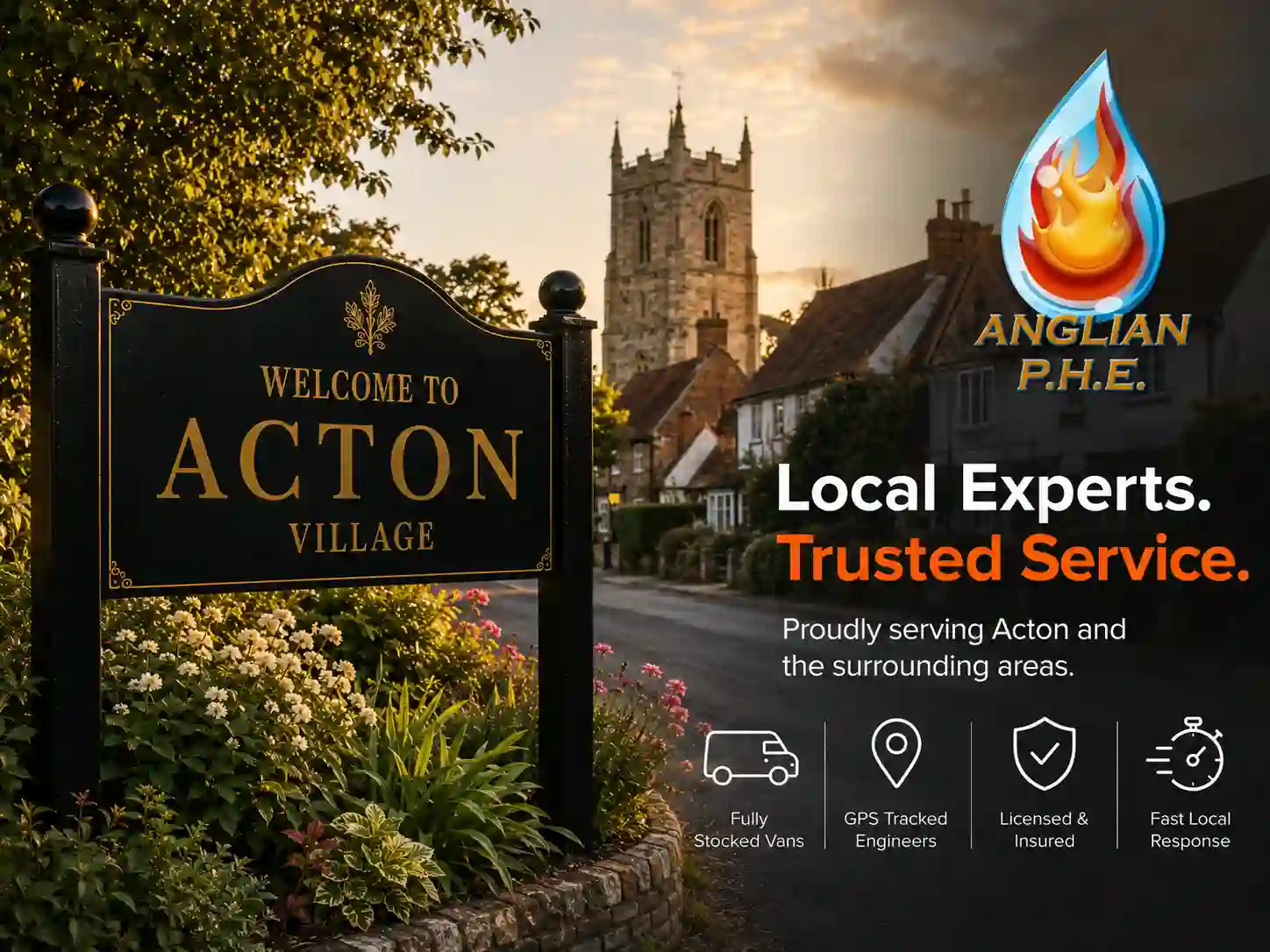 Anglian PHE plumbers, heating engineers and electricians serving Acton, Suffolk