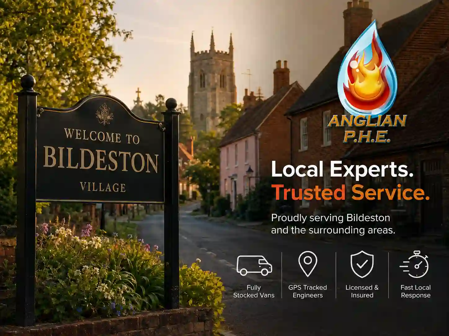 Anglian PHE local plumbers, heating engineers and electricians serving Bildeston, Suffolk