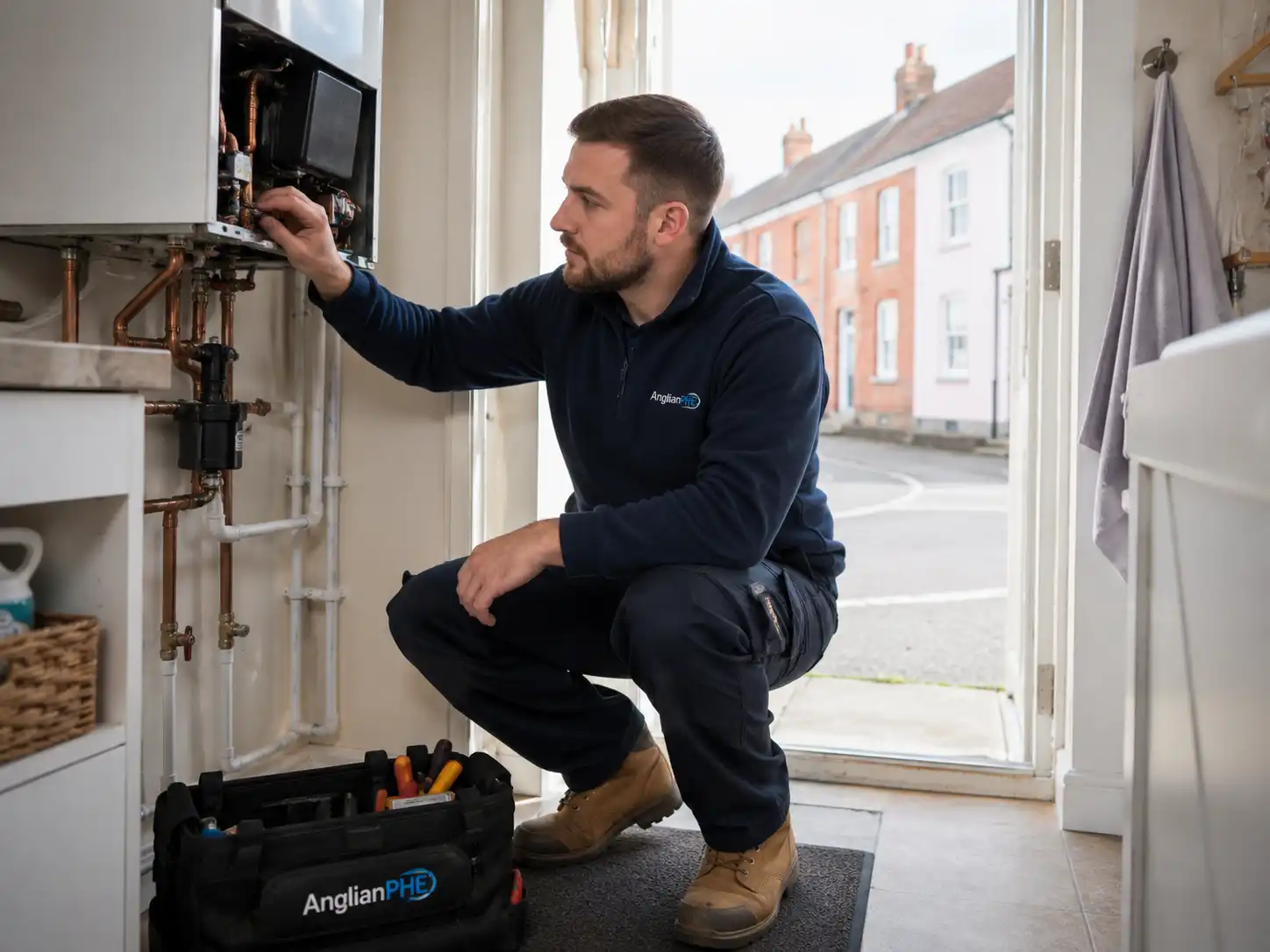 Engineer servicing a boiler in Radiator Repair