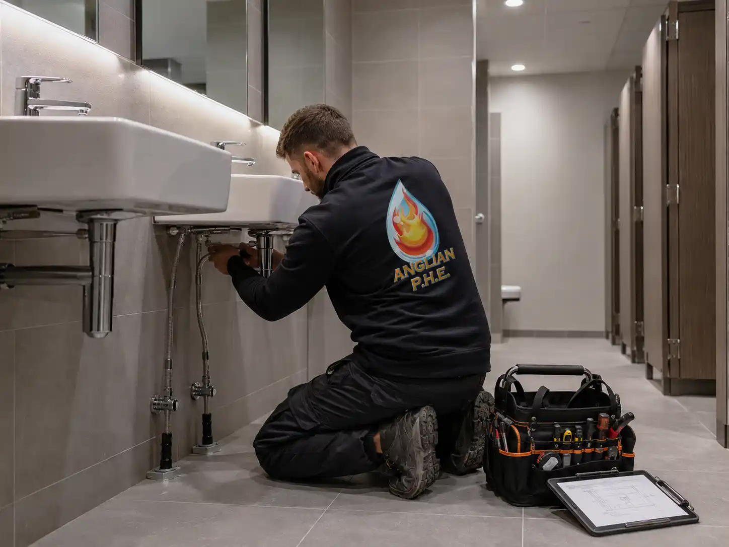 Commercial washroom installation